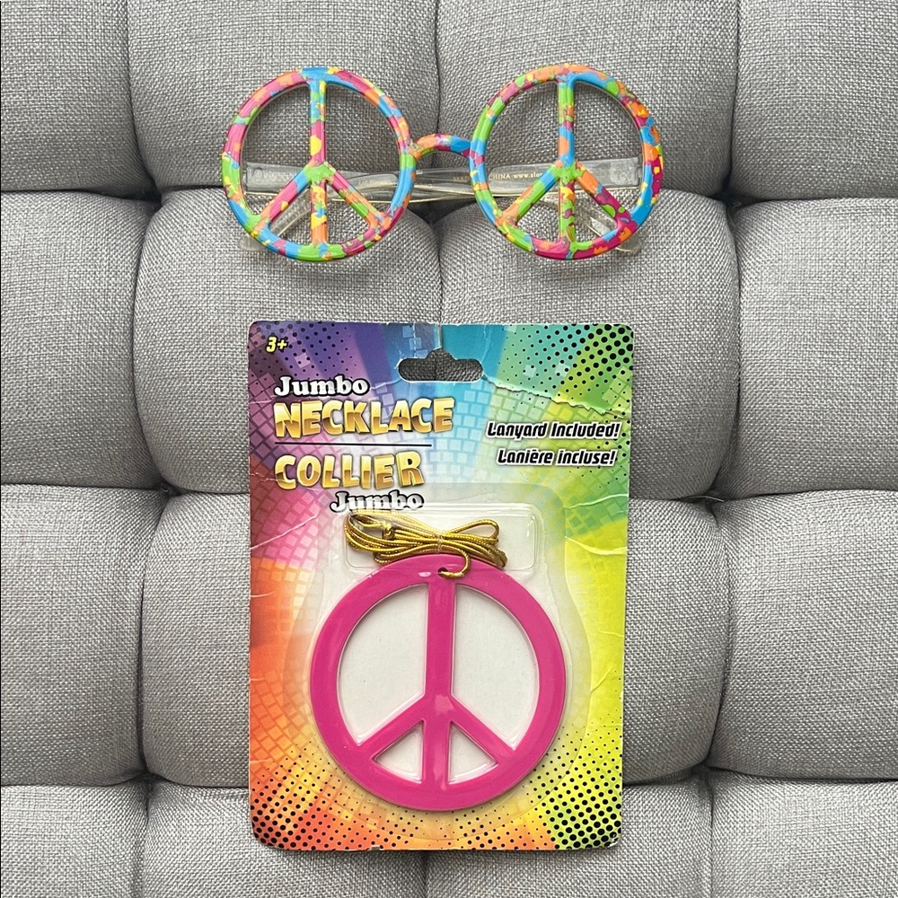 Colorful Peace Sign Necklace and Glasses Set